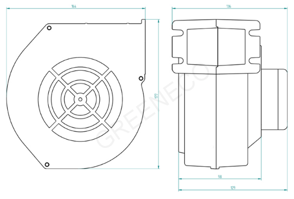 Ventilátor DM 80W PP4 s regulační klapkou 0 na boku + regulace tahu na výstupu